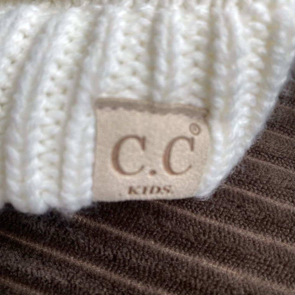 C.C Kids Pom Knit CC Beanie Cap Hat off white - Picture 2 of 5
